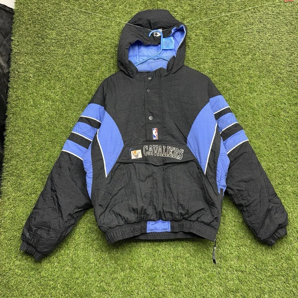 Cleveland Cavaliers Starter Jacket Mens XL Black NBA Pullover Snap Close Blue